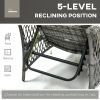 2 Pieces Wicker Patio Lounge Set w/ Cushions, Outdoor PE Rattan Sun Lounger Sets w/ 5-Level Reclining Chaise Chair & Two-tier Glass Top Coffee Table