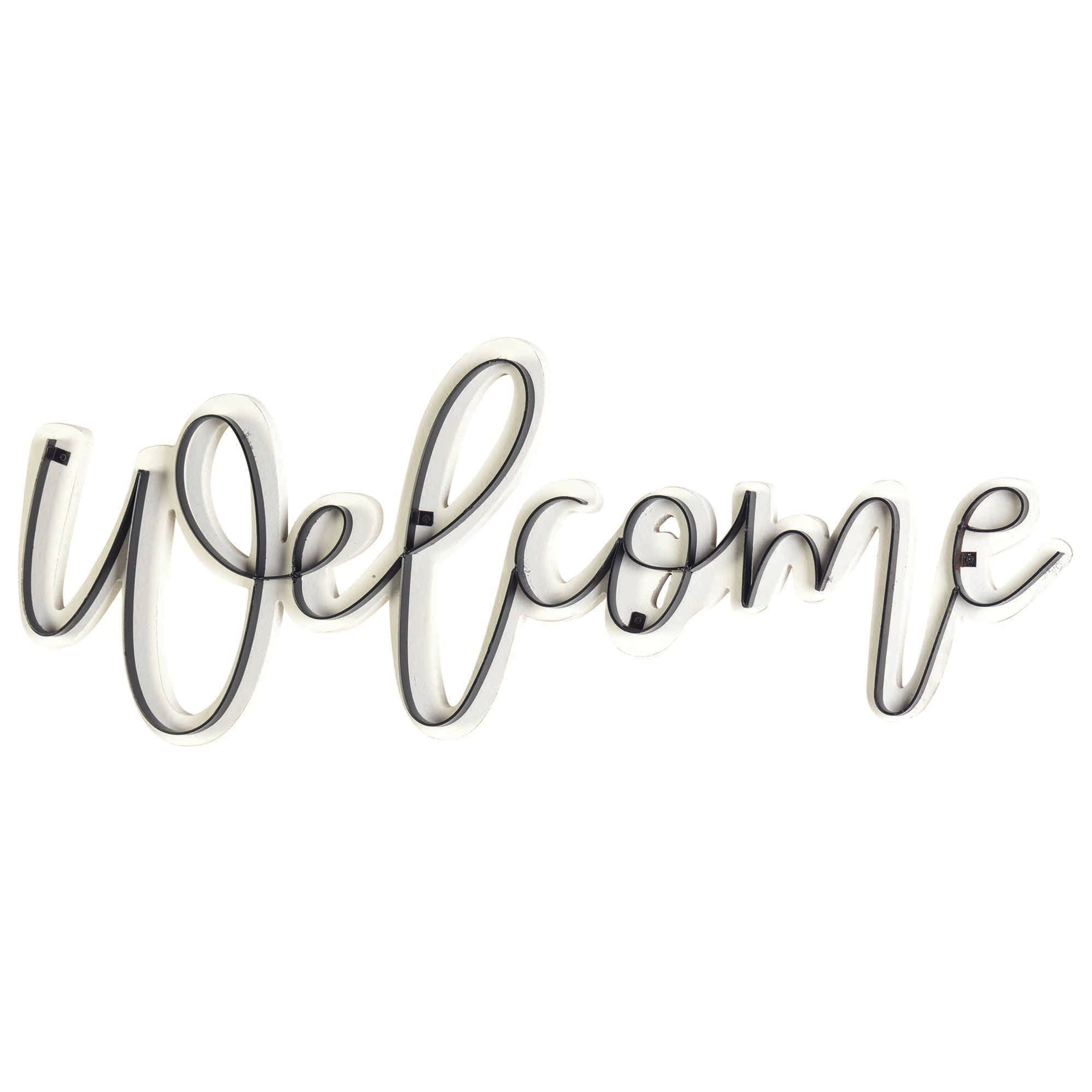 Welcome Wood Metal Wall Plaque 22"