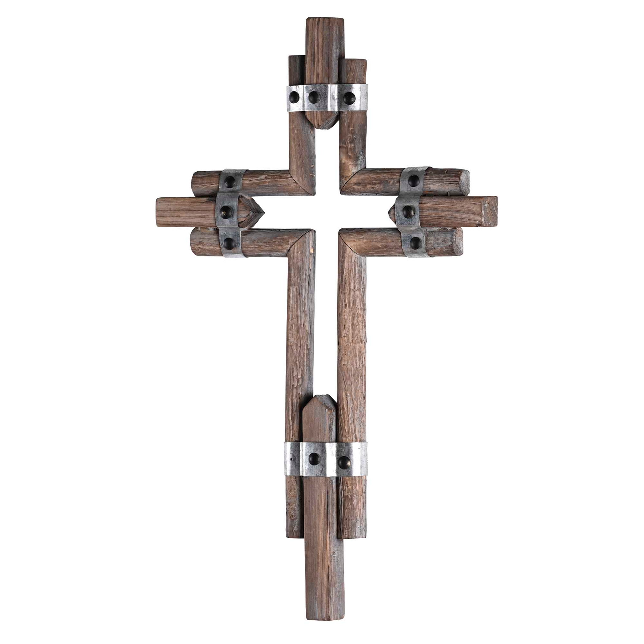 Wall Cross Wood Metal Bands