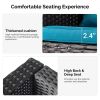 2pcs armless sofa + 2pcs footstool + 1pcs double sofa + 1pcs coffee table with storage black rattan and peacock green cushions, rattan multi-piece set