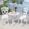 3 Piece All Weather Cast Aluminum Bistro Chairs and Table with Umbrella Holes