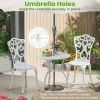 3 Piece All Weather Cast Aluminum Bistro Chairs and Table with Umbrella Holes