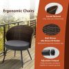 3 Pieces Patio Rattan Bistro Set with 2 Seat Cushions and Tempered Glass Tabletop