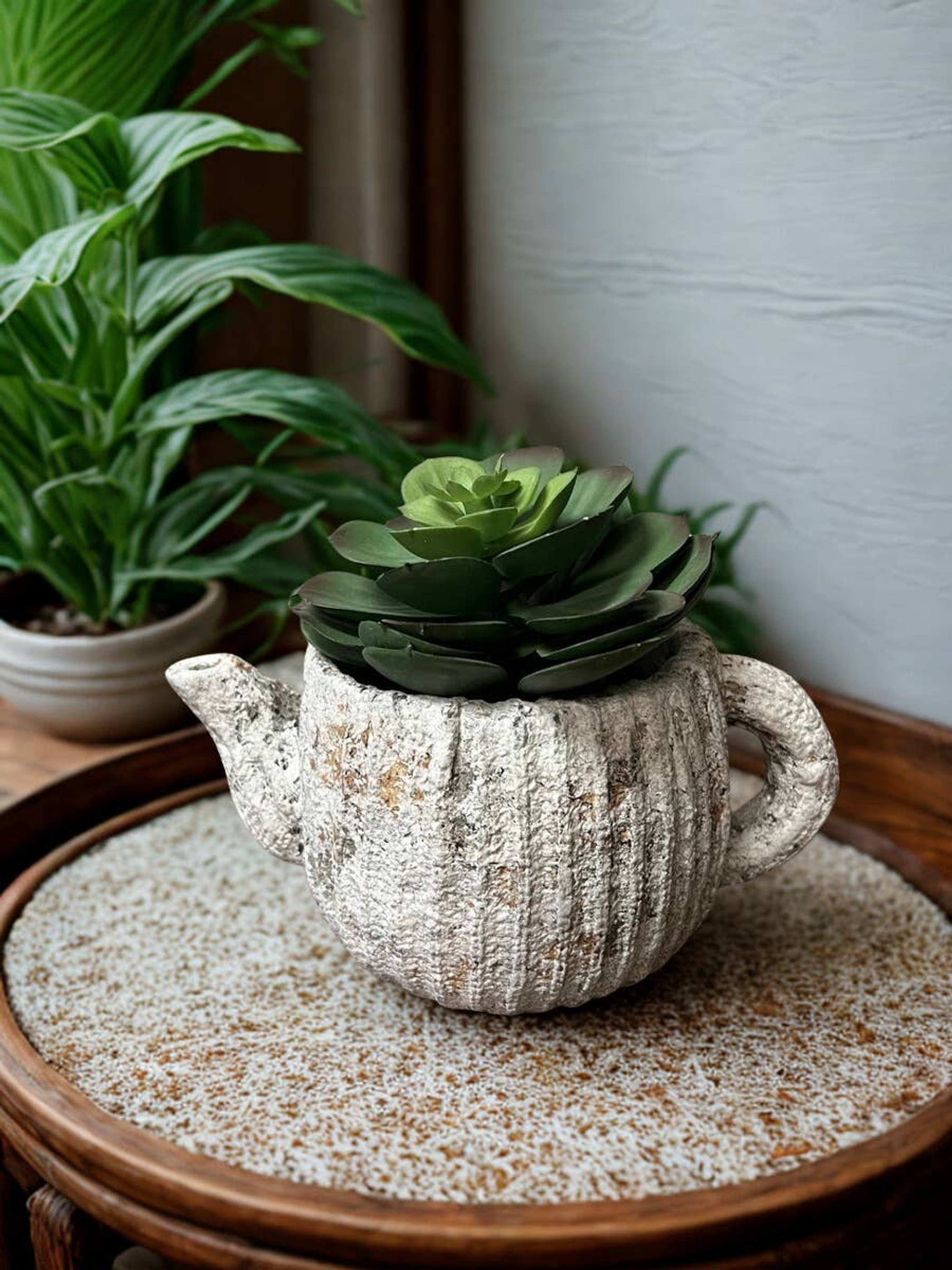 Cement Rustic Teapot Planter