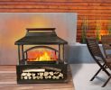 37-Inch Rectangular Metal Outdoor Wood Burning Fireplace - Outdoor Fireplace with Built-in Log Storage and Poker-Brushed Bronze