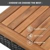 5-Piece Outdoor Acacia Wood Bar Height Table And Four Stools With Cushions, Garden PE Rattan Wicker Dining Table, Foldable Tabletop
