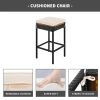 5-Piece Outdoor Acacia Wood Bar Height Table And Four Stools With Cushions, Garden PE Rattan Wicker Dining Table, Foldable Tabletop