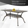 59 Inch Aluminum Patio Dining Table with Umbrella Hole fot 6 Persons