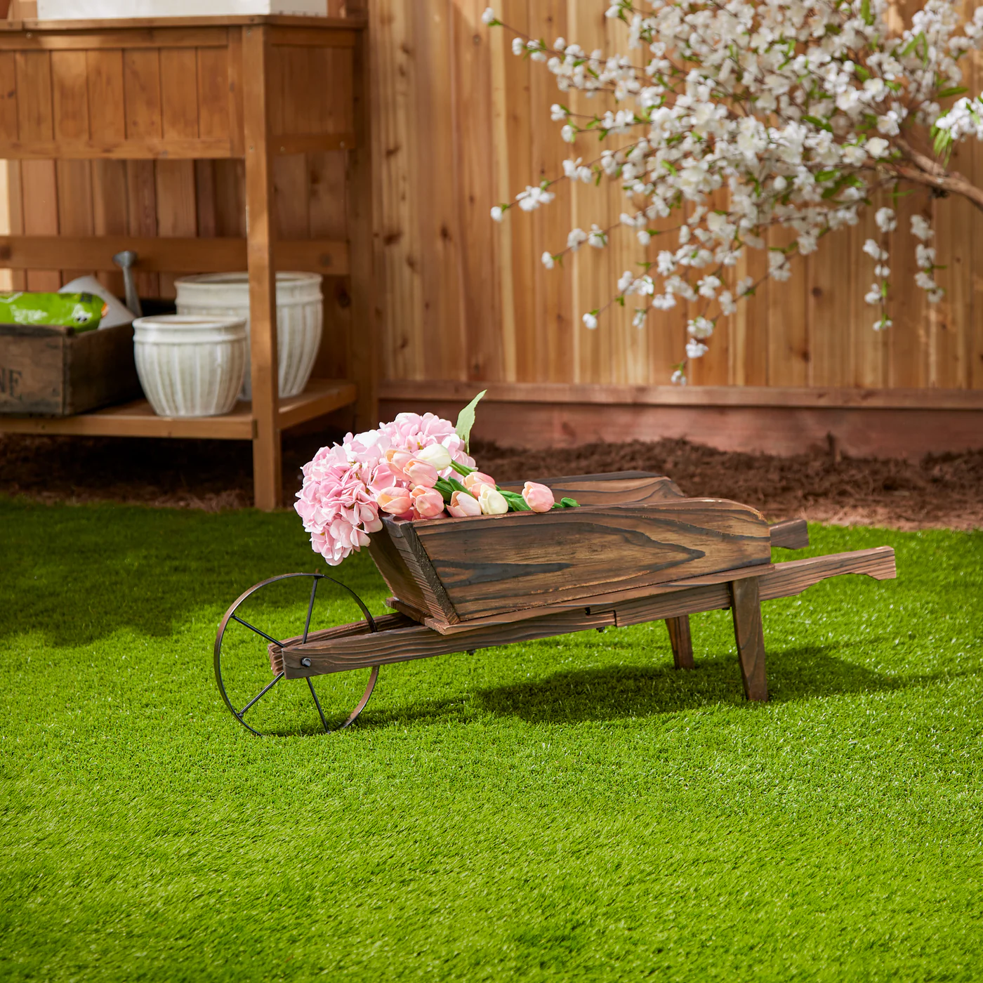 Rustic Country Flower Cart Planter for Garden Decor