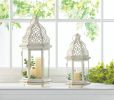 Rustic Small White Lantern with Distressed Finish