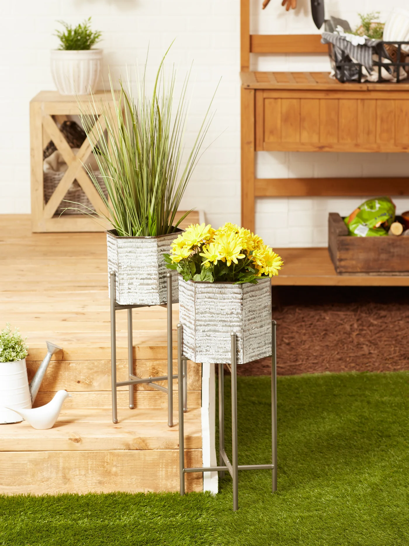 Modern Hexagon Bucket Plant Stand Set of 2 - Stylish and Functional
