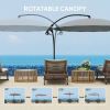 9FT Cantilever Umbrella with 16 Fibreglass Ribs, Offset Hanging Umbrella, Patio Umbrella with Crank and Cross Base, Grey