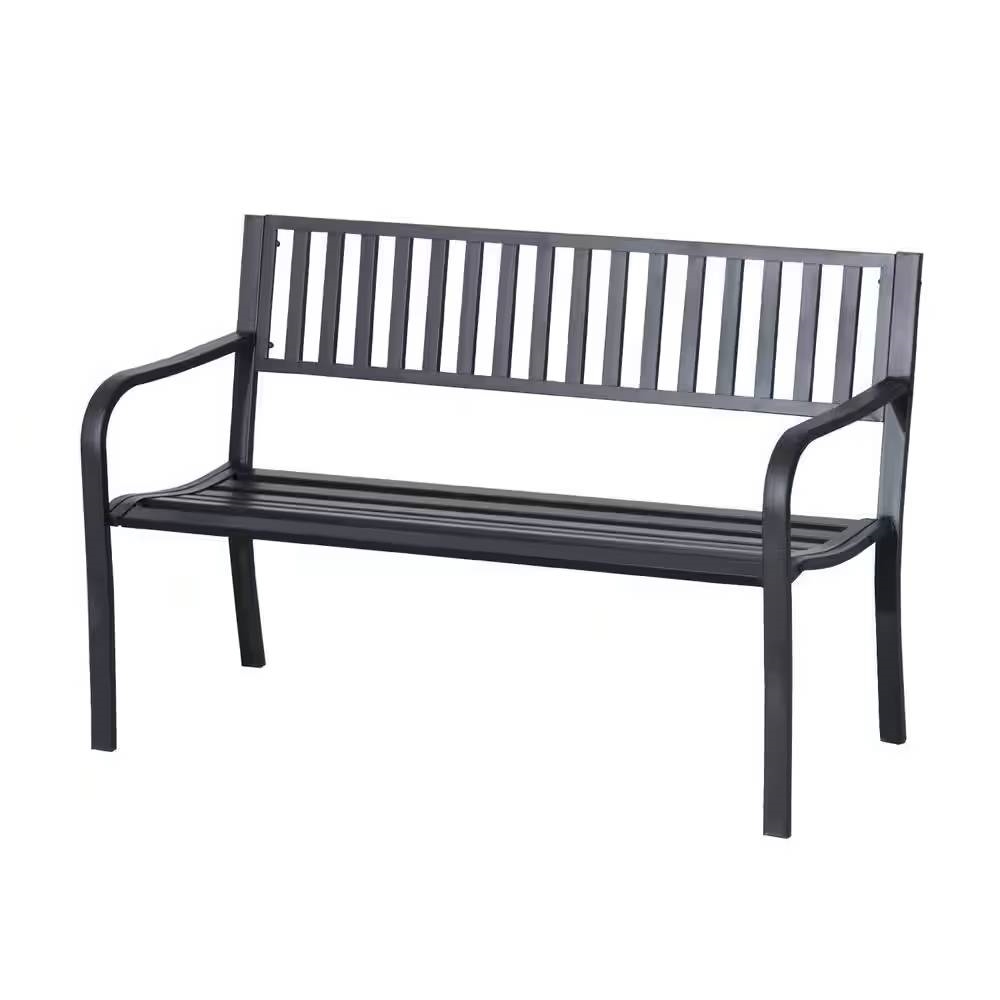 Outdoor Black Metal Garden Bench with 484lb Max Weight Capacity
