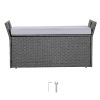 Outdoor Storage Bench, 2-Person PE Rattan Storage Bench, 40 Gal Deck Box with Cushion & Side Handle, Supports up to 400 lbs, Weatherproof Outdoor Seat