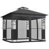 10' x 10' Outdoor Gazebo with Shelves and Netting, UV30+ Double Roof Patio Gazebo for Lawn, Backyard and Deck
