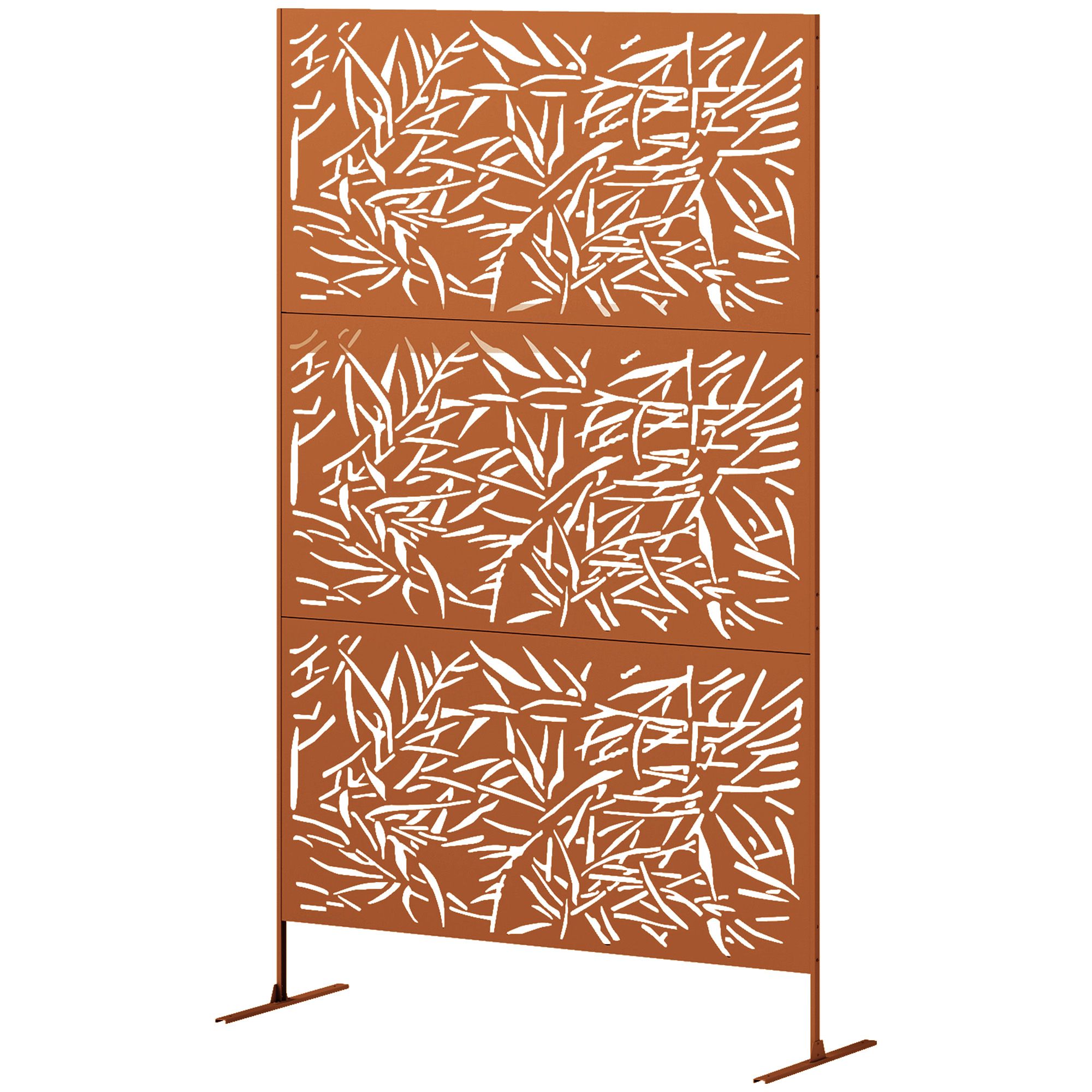Decorative Privacy Fence Screen, Metal Outdoor Privacy Screen Climbing Plant Trellis with Stand, Bamboo Brown
