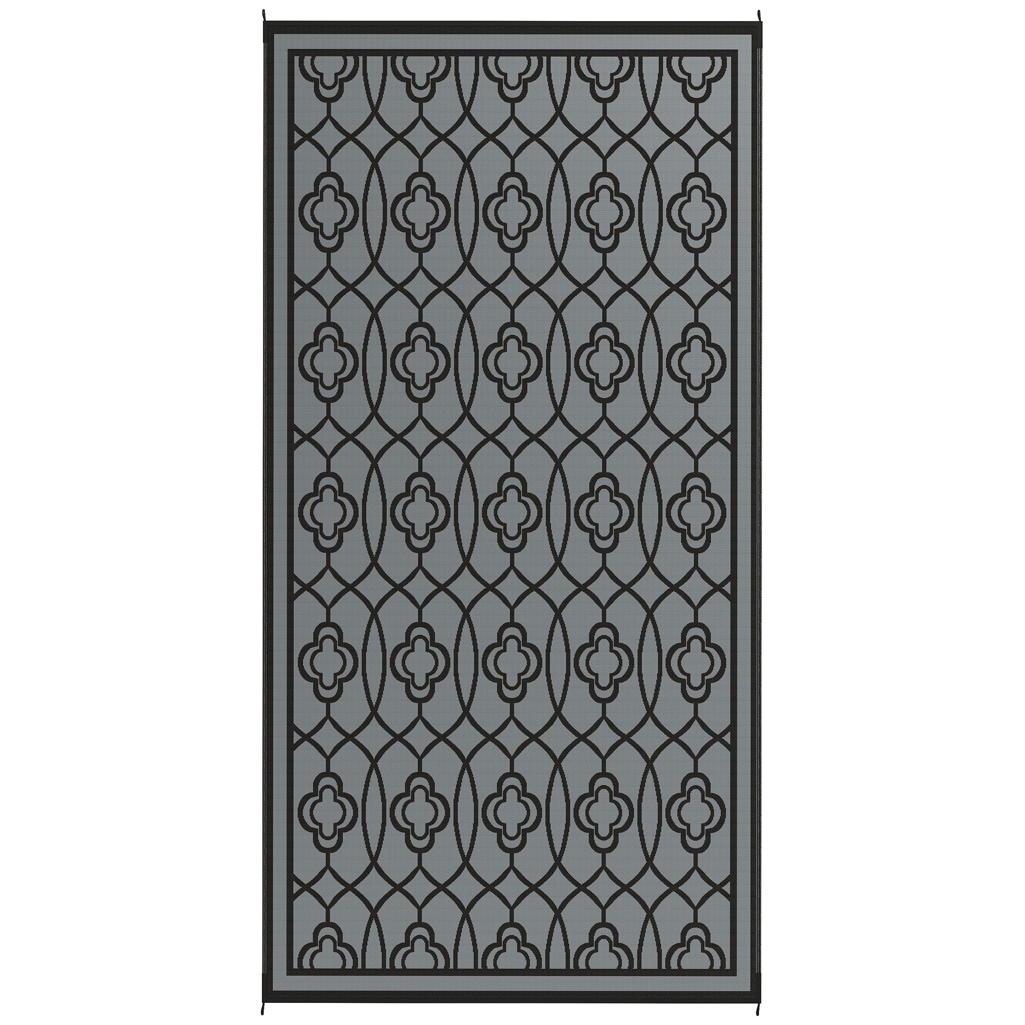 Reversible Outdoor Rug, Waterproof Plastic Straw with Carry Bag, 9' x 18', Black & Gray Lantern