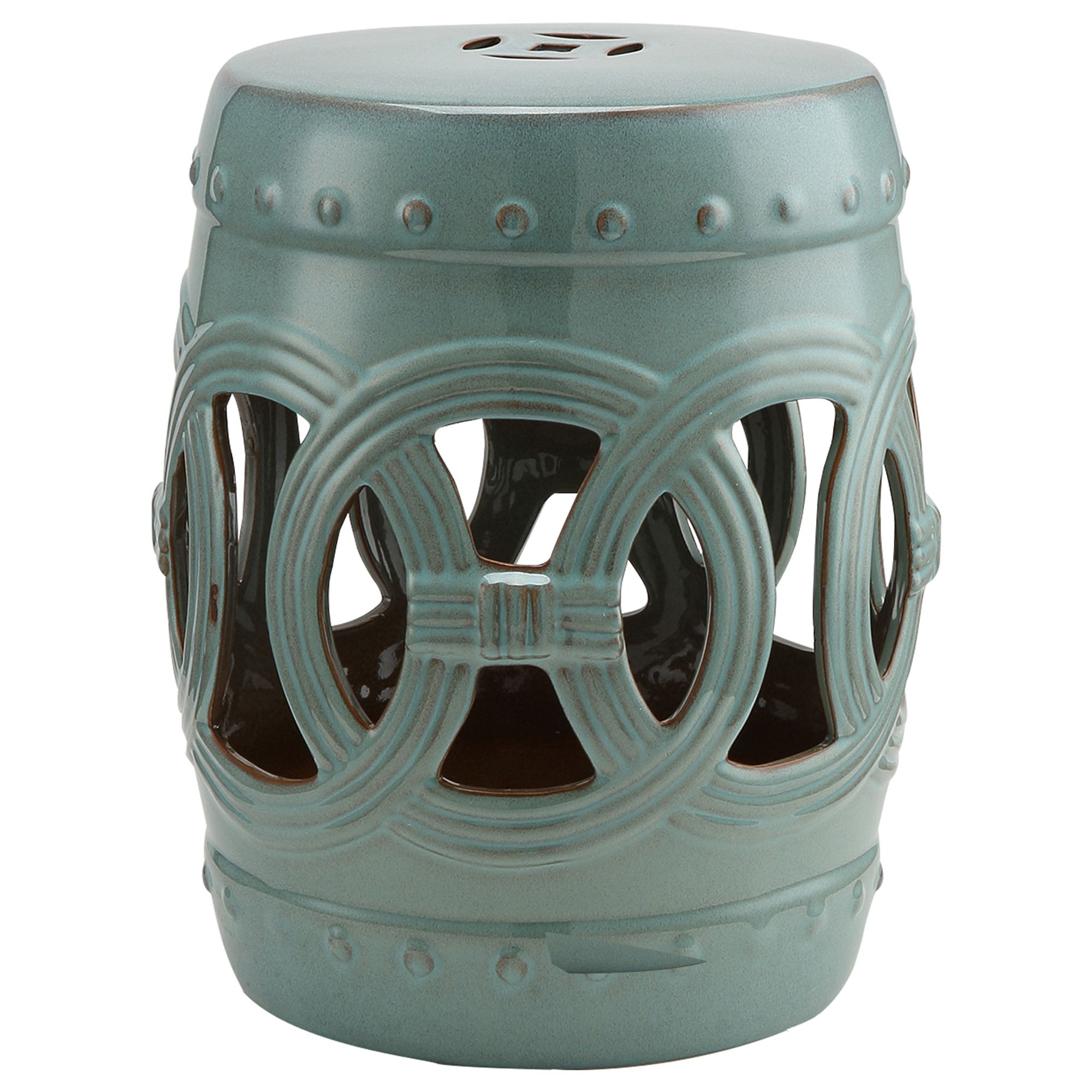 Ceramic Side Table Stool Antique Blue Knotted Ring Design Glazed Durable Material