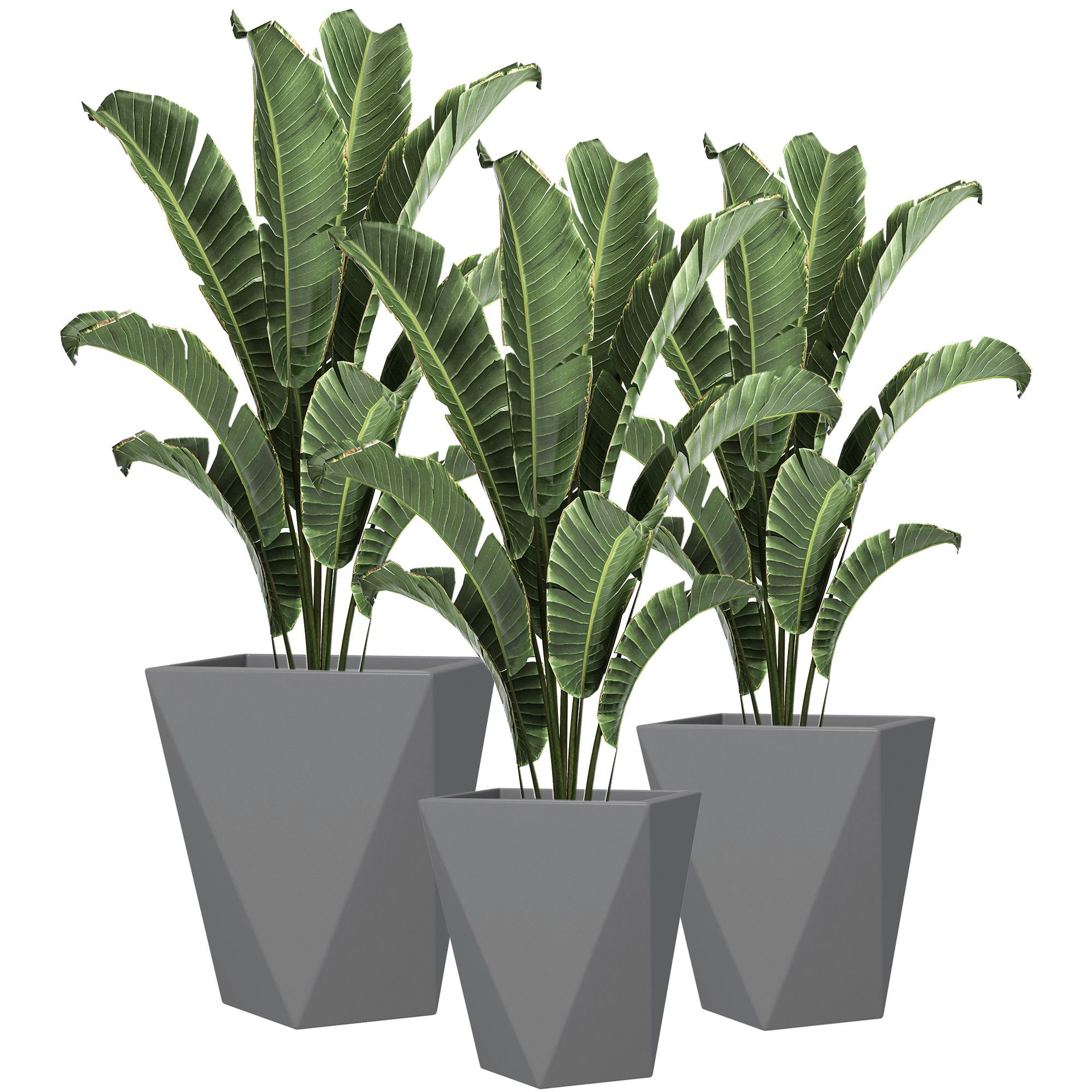 Outsunny Set of 3 MgO Tall Planters Indoor Outdoor Stackable Flower Pots with Drainage Holes for Garden Balcony Gray
