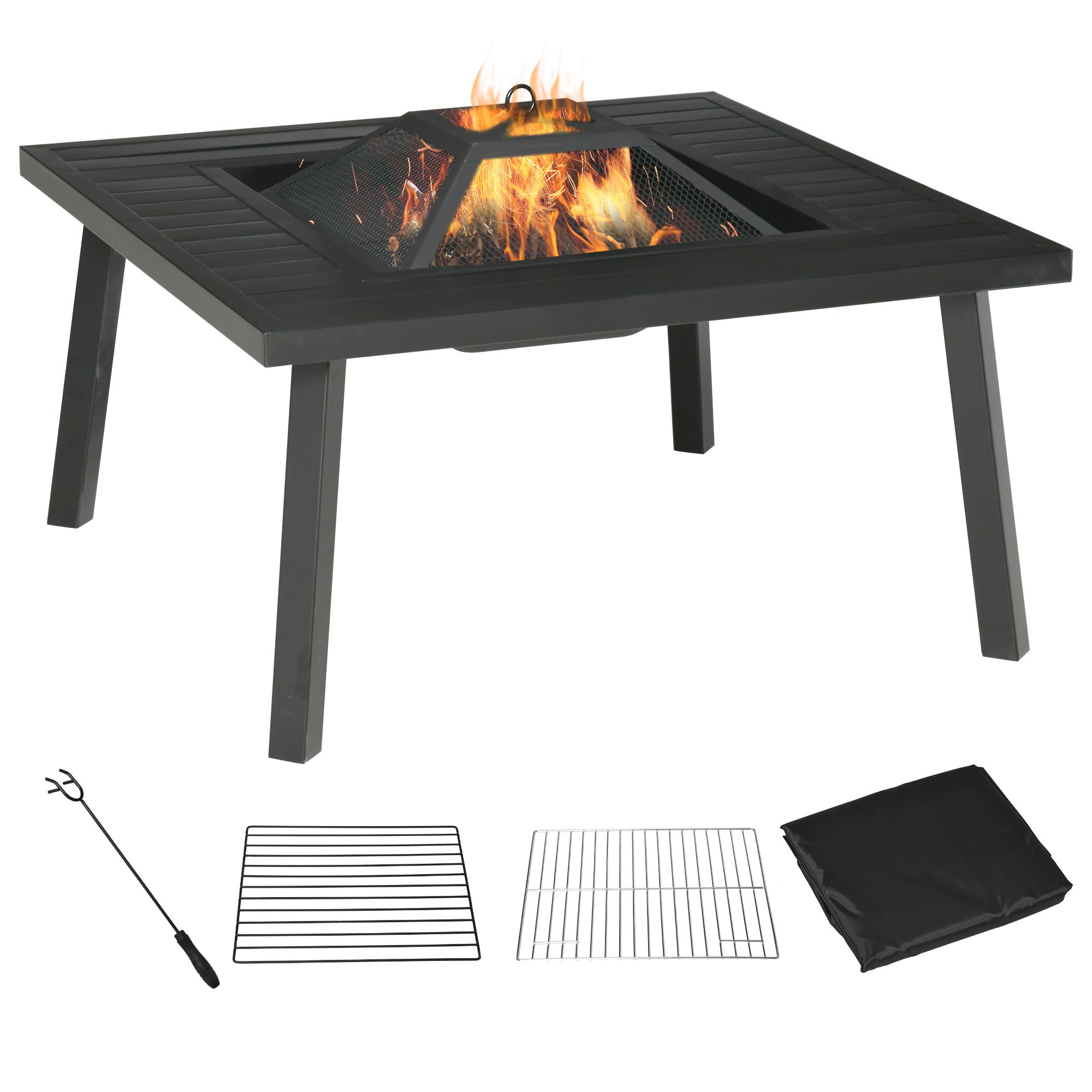 34" Wood Burning Fire Table Grill with Spark Guard and Rain Cover for Outdoor Dining