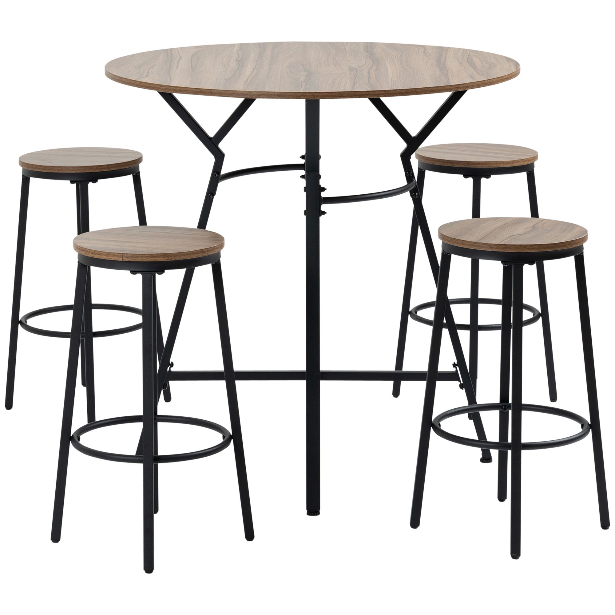 5-Piece Dining Set Bar Table Chairs Space Saving Black Brown for Pub Kitchen
