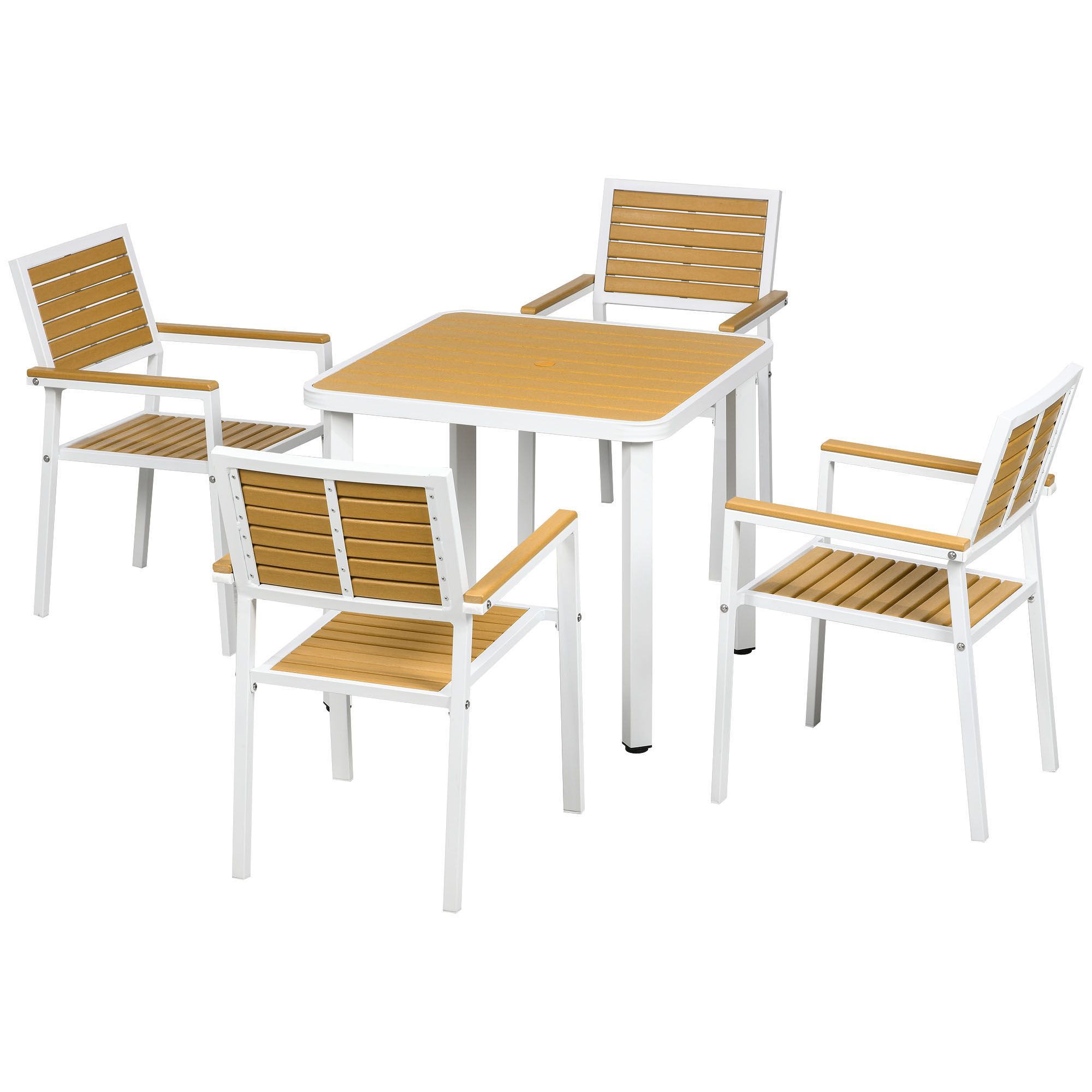 5-Piece Patio Dining Set Yellow Aluminum Outdoor Furniture with HDPE Materials Umbrella Hole for Garden
