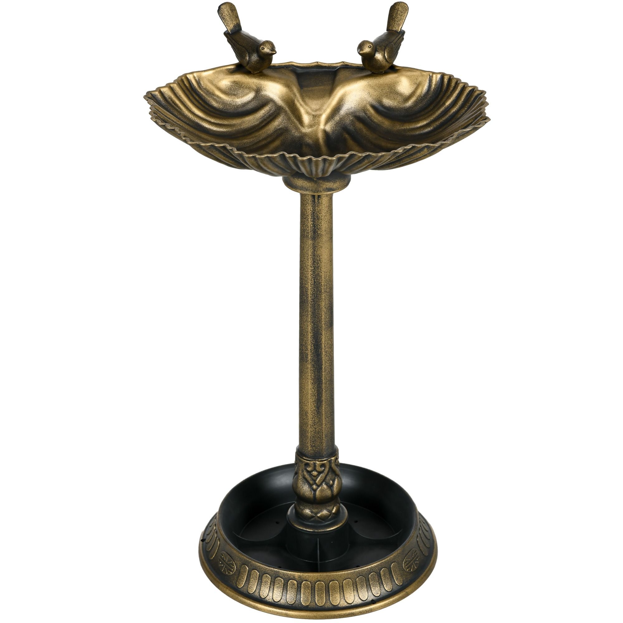 Antique Bronze Birdbath 32" with Planter Pedestal & Bird Statues Garden Décor