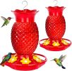 Glass Hummingbird Feeders for Outdoors Hanging Ant and Bee Proof 16OZ 2 Pack Red Pineapple Humming Bird Feeder with 6 Feeding Ports and Ant Moat Hummi
