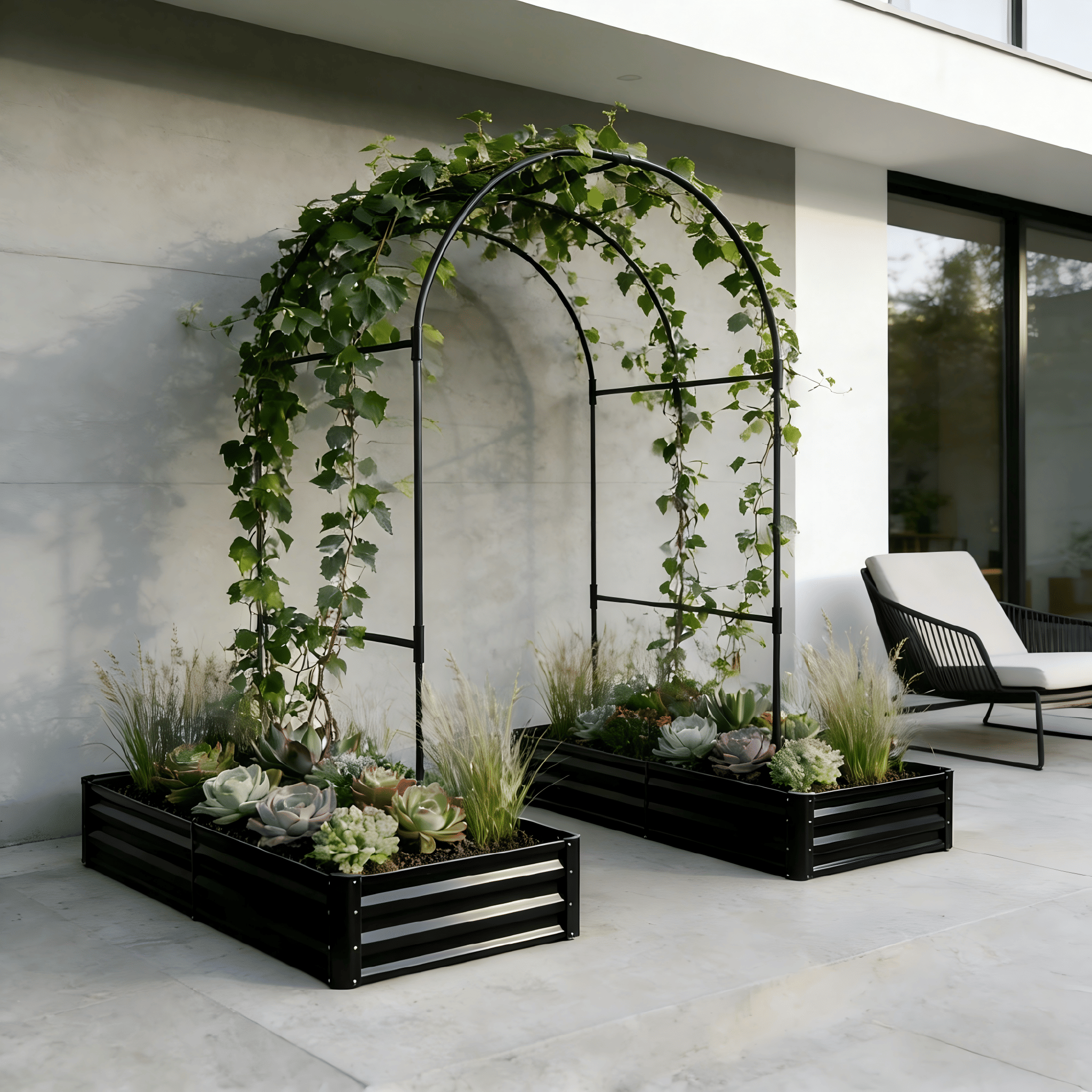 Raised Garden Bed with Arch Trellis, 2 Pack Metal Planter Boxes with Garden Arch, Outdoor Garden Planter for Climbing Plants Vegetables Flowers