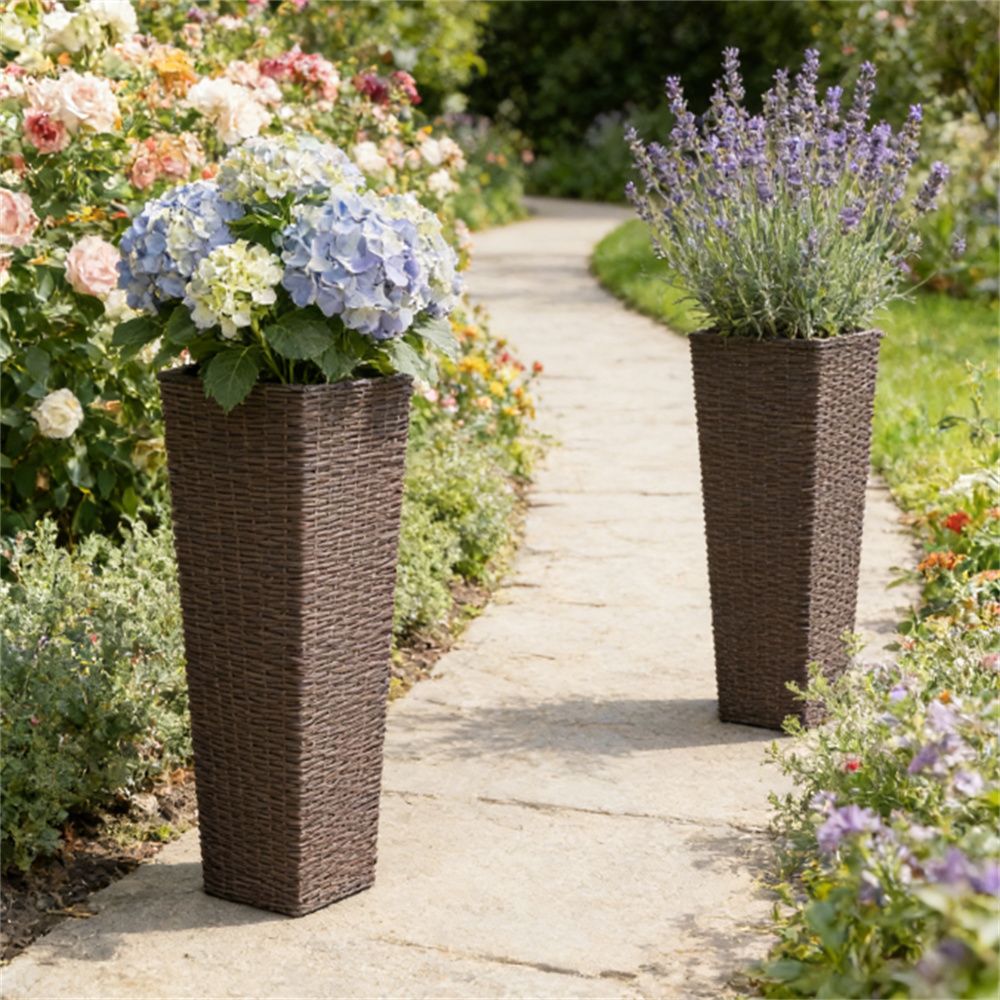 Outdoor plant flowerpot, plastic flowerpot, brown