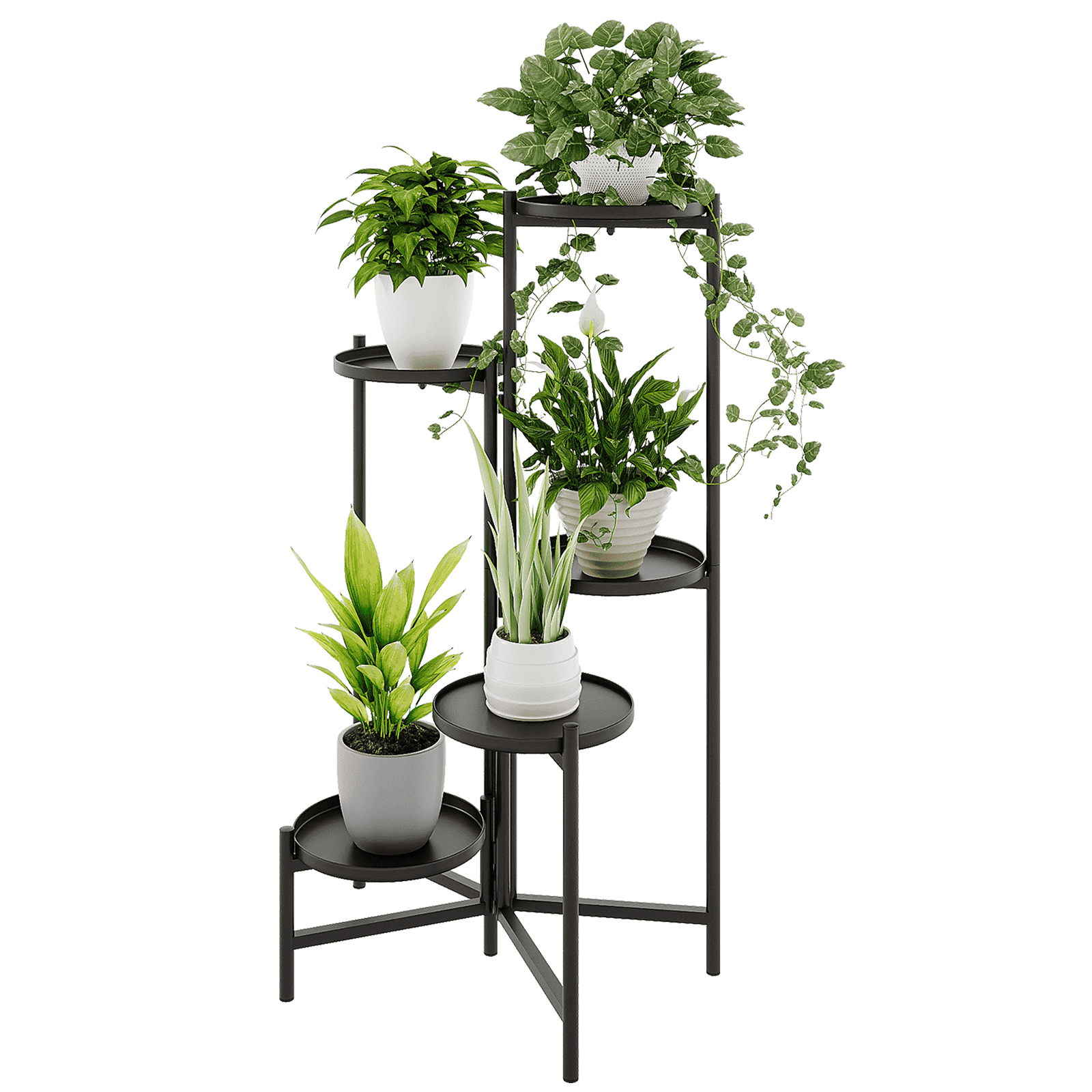 5 Tier Metal Plant Stand for Indoor Outdoor, Foldable Corner Tall Plant Shelf for Multiple Plants, Flower Pot Holder Display Stand for Living Room Bal