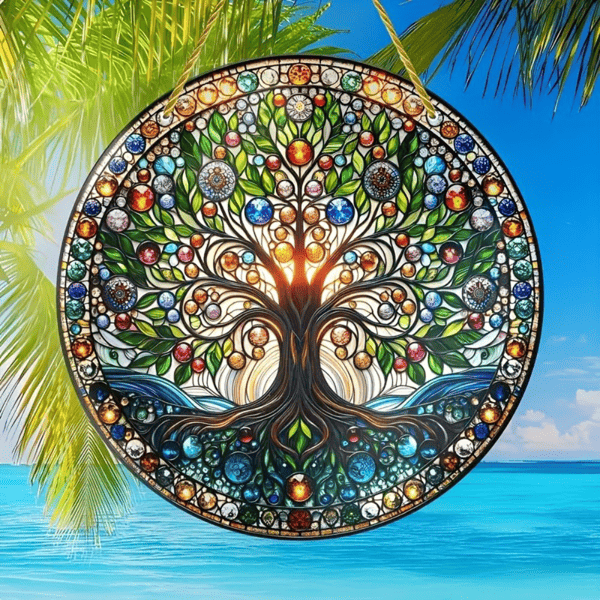 CIFbuy Tree of Life Wall Art Colorful Stained Glass Design Smooth Edges Indoor Outdoor Decor Housewarming Gift Acrylic Suncatcher (TikTok
