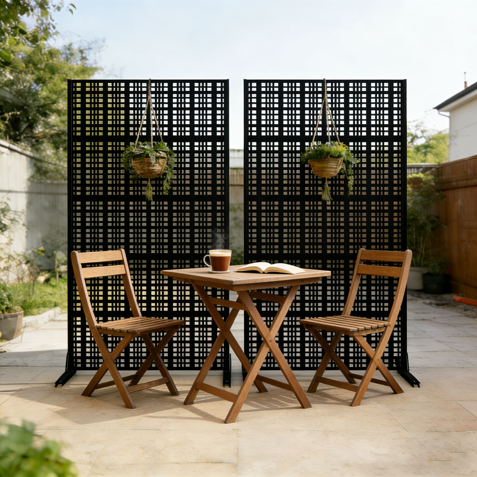 Metal Privacy Screens 72" H x 43.3" W Outdoor and Indoor Divider with Freestanding Decorative Privacy Screen Stylish Divider for Balcony, Patio