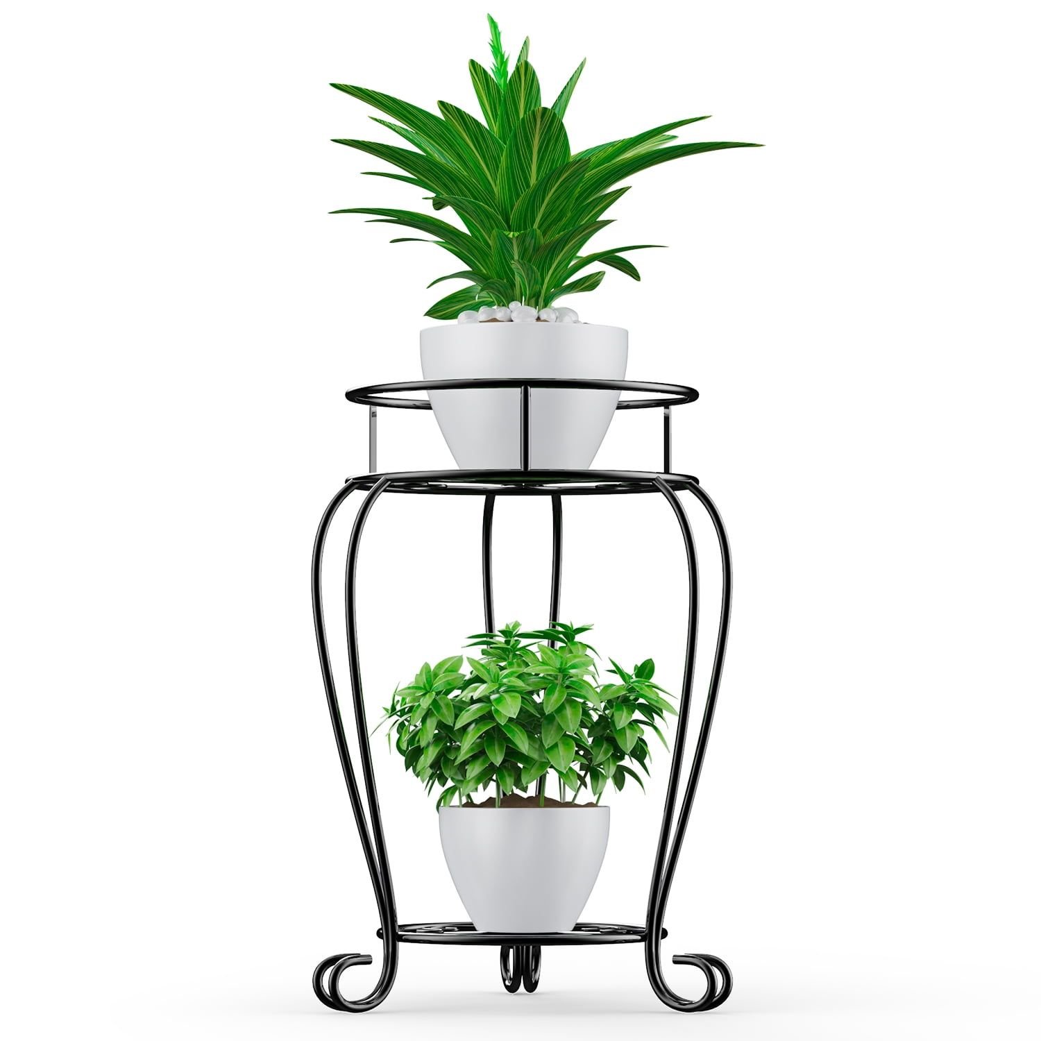 Plant Stand Indoor: 2 Tier Tall Metal Rust-Proof Iron Flower Stands for Garden, Patio,Living Room Balcony and Corner, Indoor and Outdoor-Black