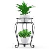 Plant Stand Indoor: 2 Tier Tall Metal Rust-Proof Iron Flower Stands for Garden, Patio,Living Room Balcony and Corner, Indoor and Outdoor-Black
