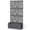 Metal Planter Box with Trellis, 71" Tall Raised Garden Bed with Privacy Screen and Drainage Holes, Banana-Leaf Cut-Outs