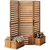 62.5" x 19" x 66" Wood Panel Trellis w/ 4 Planter Box Raised Bed for Garden Natural Wood