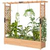 Wooden Planter Box with Trellis, Hanging Roof and Drainage Holes for Climbing Plants, Vegetables, Herbs and Flowers