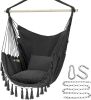 Hammock Chair Hanging Rope Swing, Max 500 Lbs, 2 Cushions Included, Large Macrame Hanging Chair with Pocket Dark Grey