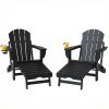 Folding Adirondack Chair Set of 2, HDPE Fire Pit Chair with Retractable Ottoman and Cup Holder, Black