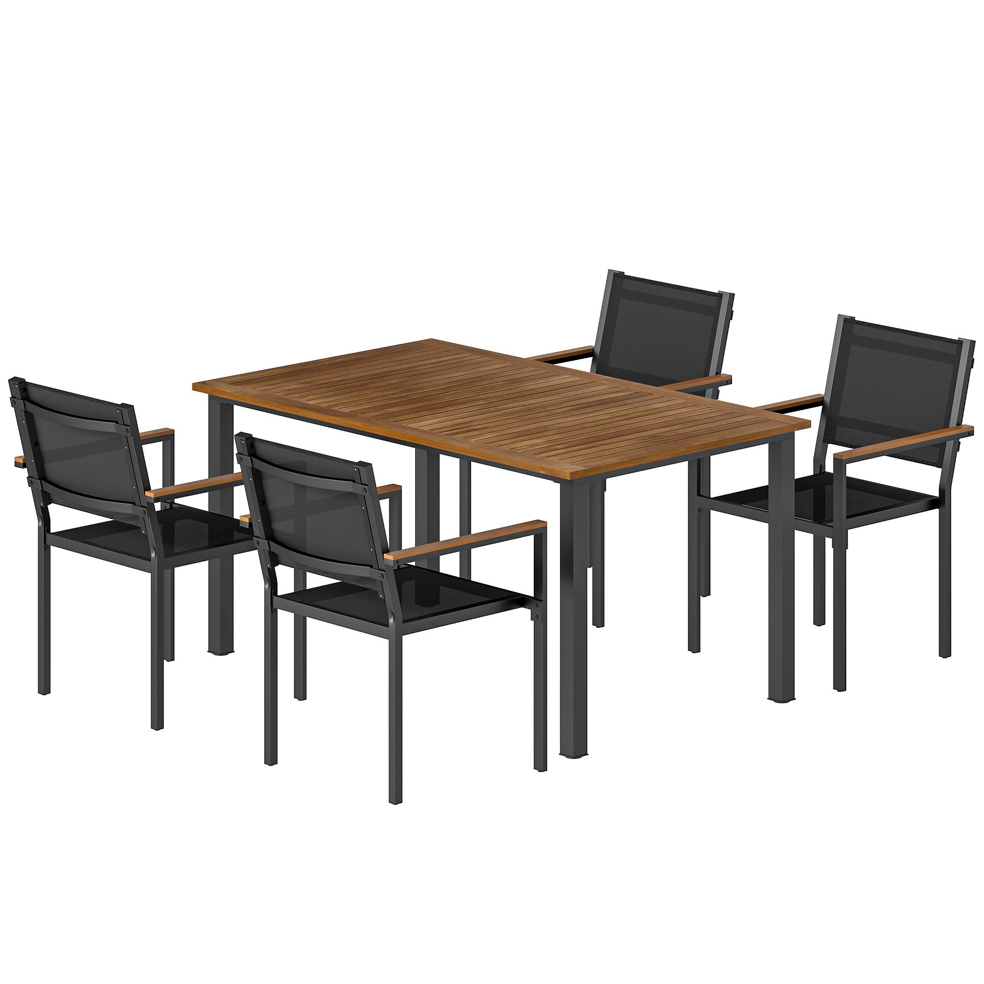 Outdoor Dining Set for 4, Patio Table and Chairs Set with 59" Rectangle Acacia Wood Table and 352 LBS Stackable Chairs