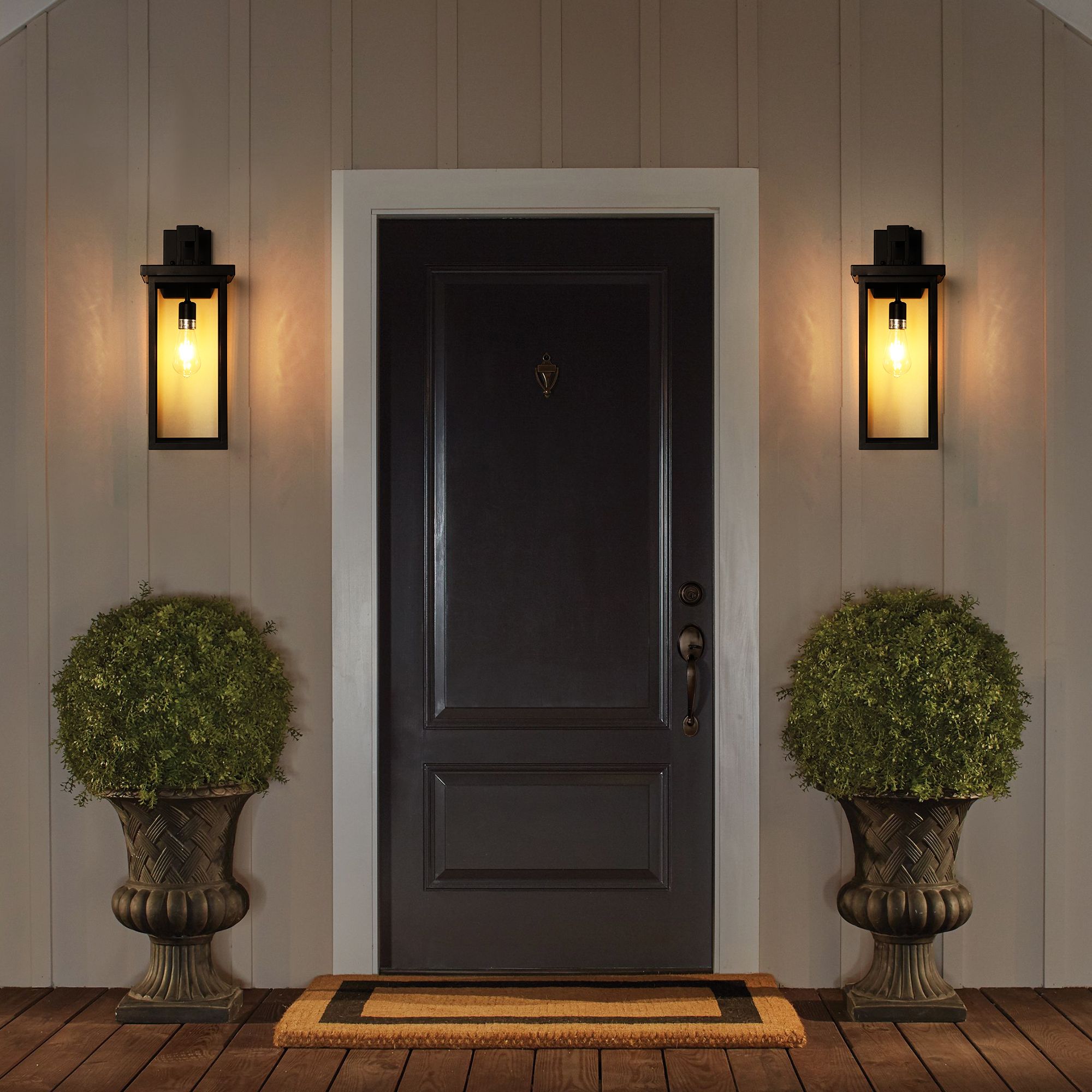 20"(H) Set of 2 Modern Outdoor Wall Lanterns with Black Metal Frame and Clear Glass, Ambient Light Sensors,Weatherproof Wall Sconces for Porch, Garage