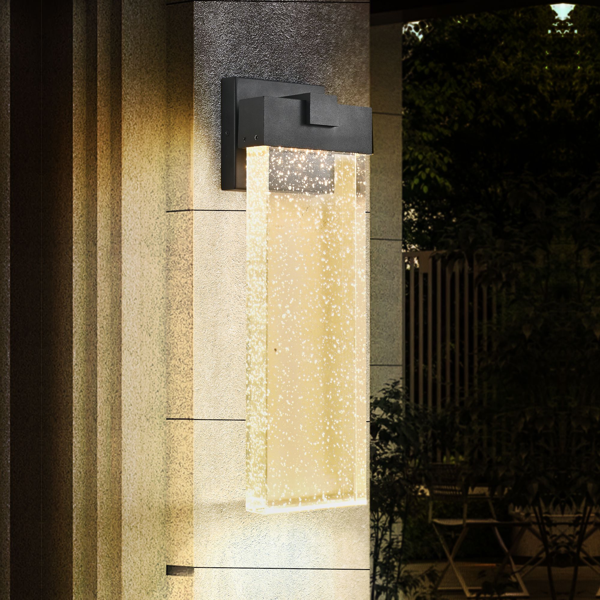 18"(H) 1-pack 12W Modern Outdoor Wall Light Fixture, Weatherproof LED Wall Sconce with Bubble Crystal, Black Finish, Up and Down Lighting for Porch