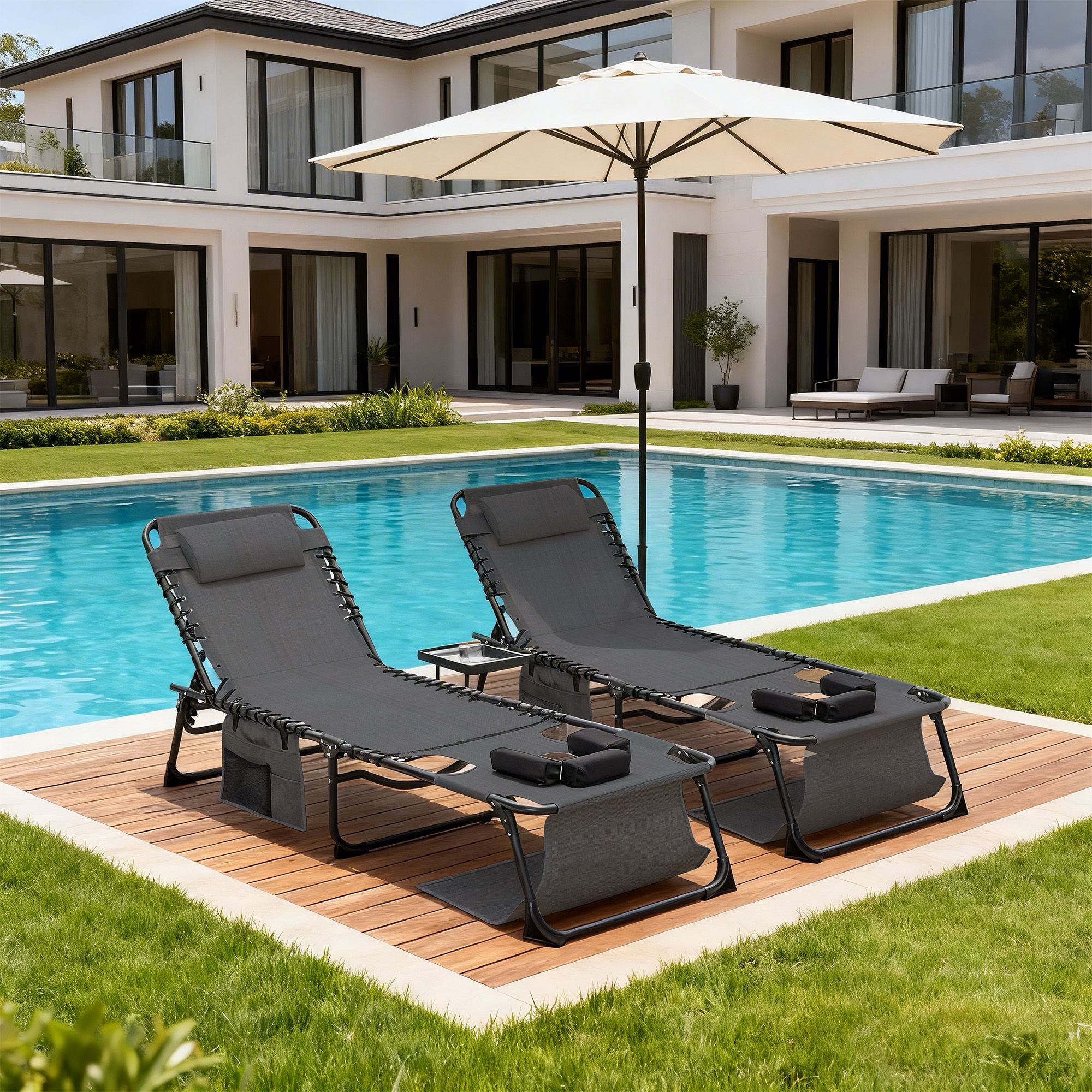 2 PCS 74 x 23.6 Inch Face Down Lounge Portable Reclining Lounger, 5-Position Adjustable Sunbathing Outdoor Recliner Chair Outdoor Patio, Beach, Lawn