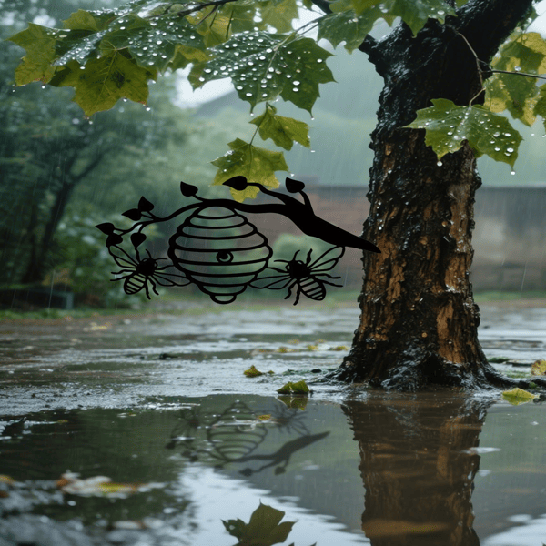 CIFbuy Sunny Yellow Honeycomb iron Wall Art Outdoor Bee and Tree Silhouette Garden Hanging Decor for Patio Yard Backyard(TikTok, temu pick-up service)