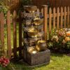 Rustic Brown Outdoor Fountain, Garden Fountain with LED Lights