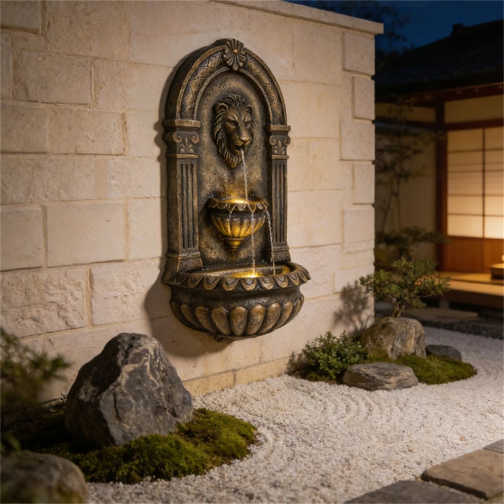 Wall mounted outdoor fountain, countryside brown