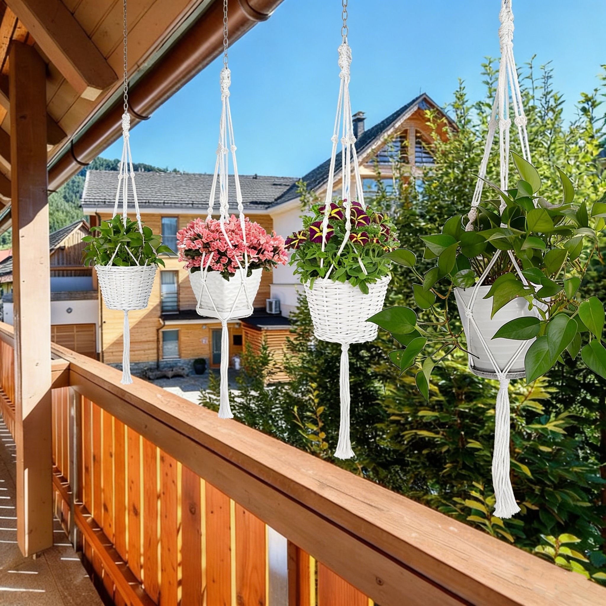 4 PCS Heavy Duty Hanging Plant Holder Natural Cotton Rope Planter Basket with Hanging Ring,Eco-Friendly Hanging Planter Basket Durable Cotton Rope Pla