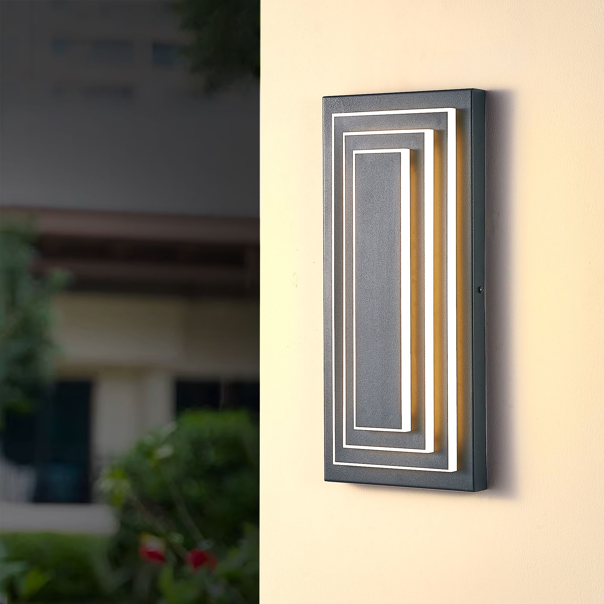 3-Tier 15.7 in Outdoor Light Fixture Black Exterior Wall Light LED Modern Wall Sconce Waterproof Outdoor Garage Lighting(2 Pack)