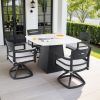 5-Piece Outdoor Pedestal Dining Set, 44" Rounded Square Sintered Stone Table with Flared Base and 4 Swivel Rockers, Sunbrella Cushions, Rust-Free Alum